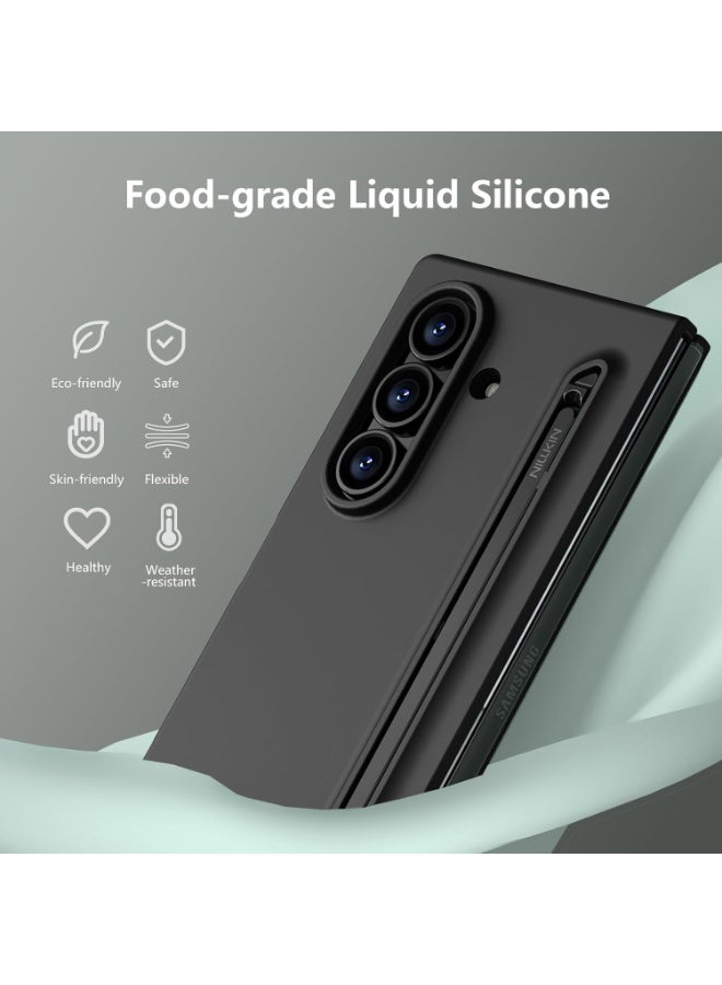 جراب لهاتف Samsung Galaxy Z Fold 7 مع قلم مُحسّن 【سيليكون سائل فائق】 【شحن لاسلكي】 【حامل قلم S】 جراب هاتف نحيف مقاوم للصدمات مع قلم لهاتف Galaxy Z Fold 7، أسود - Image 3