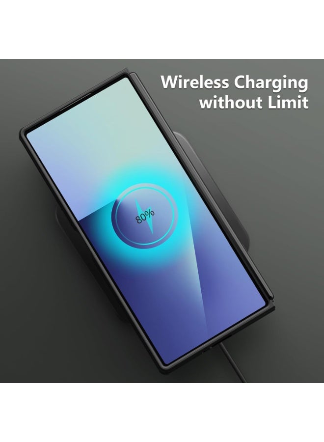 جراب لهاتف Samsung Galaxy Z Fold 7 مع قلم مُحسّن 【سيليكون سائل فائق】 【شحن لاسلكي】 【حامل قلم S】 جراب هاتف نحيف مقاوم للصدمات مع قلم لهاتف Galaxy Z Fold 7، أسود - Image 4