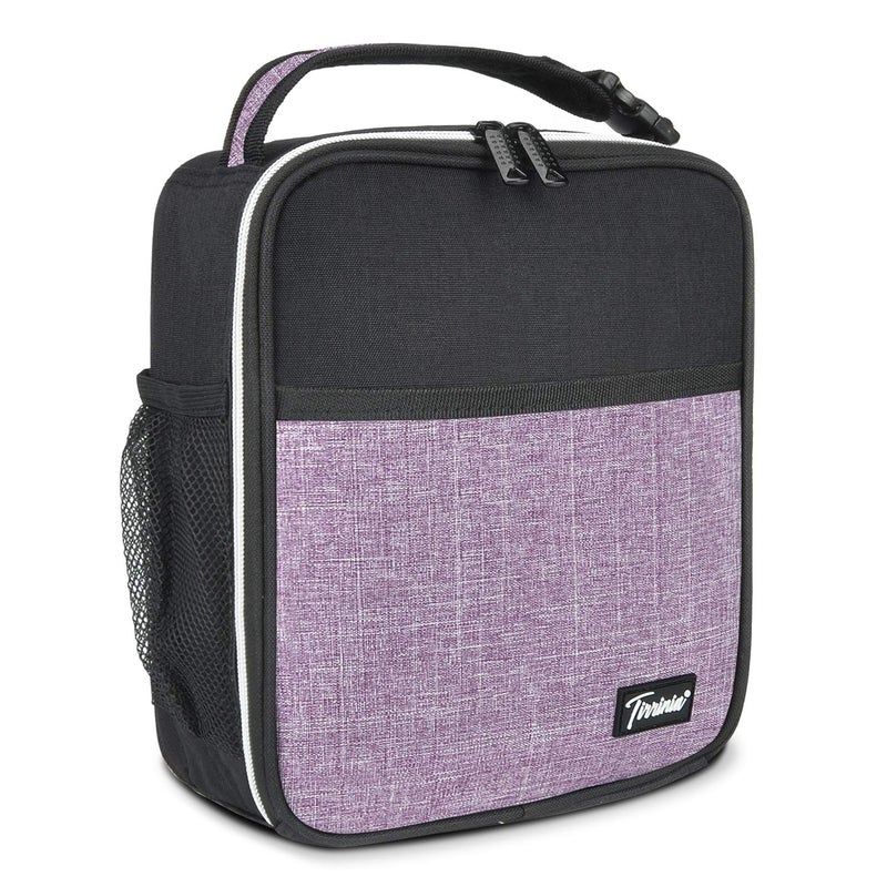Tirrinia Small Insulated Lunch Bag for Men Women Splash Proof Mini Portable Reusable Thermal Lunch Box Cooler Tote for Adults  Kids Black  Purple