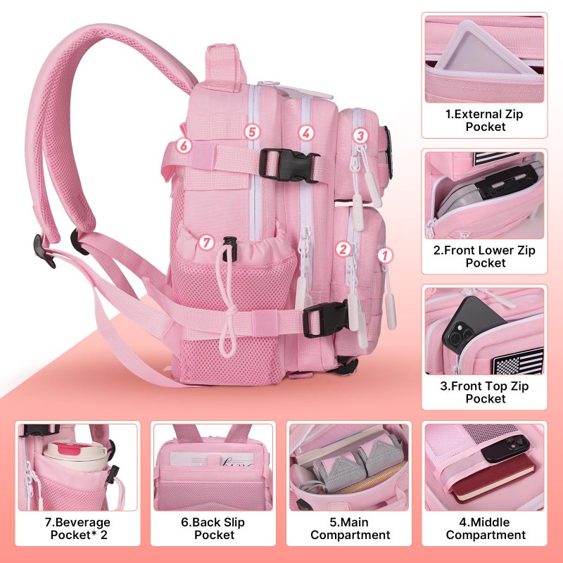 Boomistry 15L Mini Tactical Backpack Small Tactical Backpack for Women, Military Backpack for Gym, Hiking, Daily (Pink-15L) - Image 3