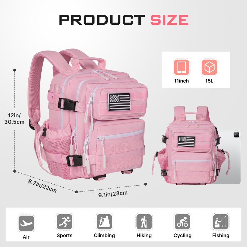 Boomistry 15L Mini Tactical Backpack Small Tactical Backpack for Women, Military Backpack for Gym, Hiking, Daily (Pink-15L) - Image 2