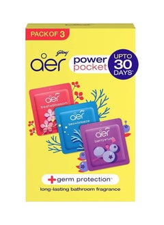Godrej Aer Power Pocket | Air Freshener- Bathroom and Toilet | Lasts Up to 30 days | Assorted Pack of 3 (30g)