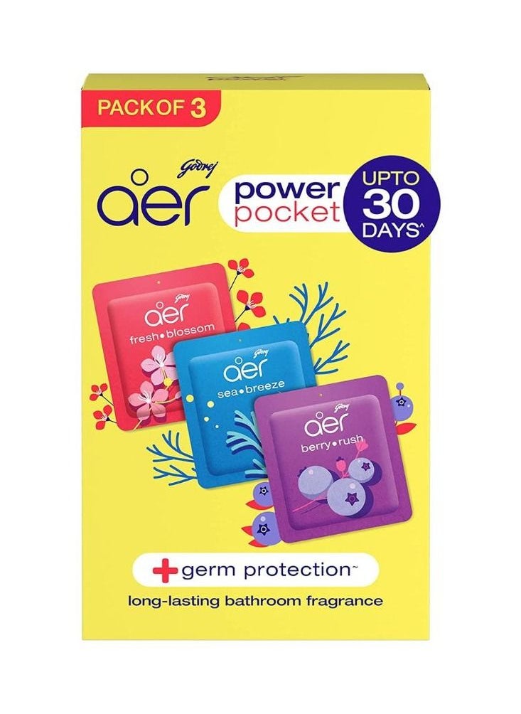 Godrej - Godrej Aer Power Pocket | Air Freshener- Bathroom and Toilet | Lasts Up to 30 days | Assorted Pack of 3 (30g) - Image 1
