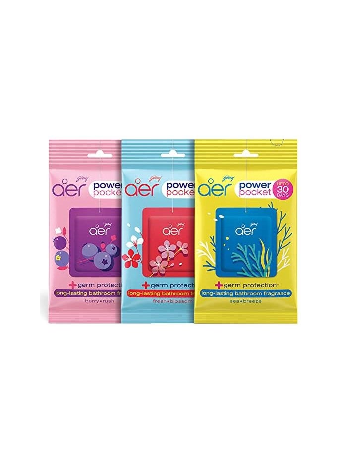 Godrej - Godrej Aer Power Pocket | Air Freshener- Bathroom and Toilet | Lasts Up to 30 days | Assorted Pack of 3 (30g) - Image 1