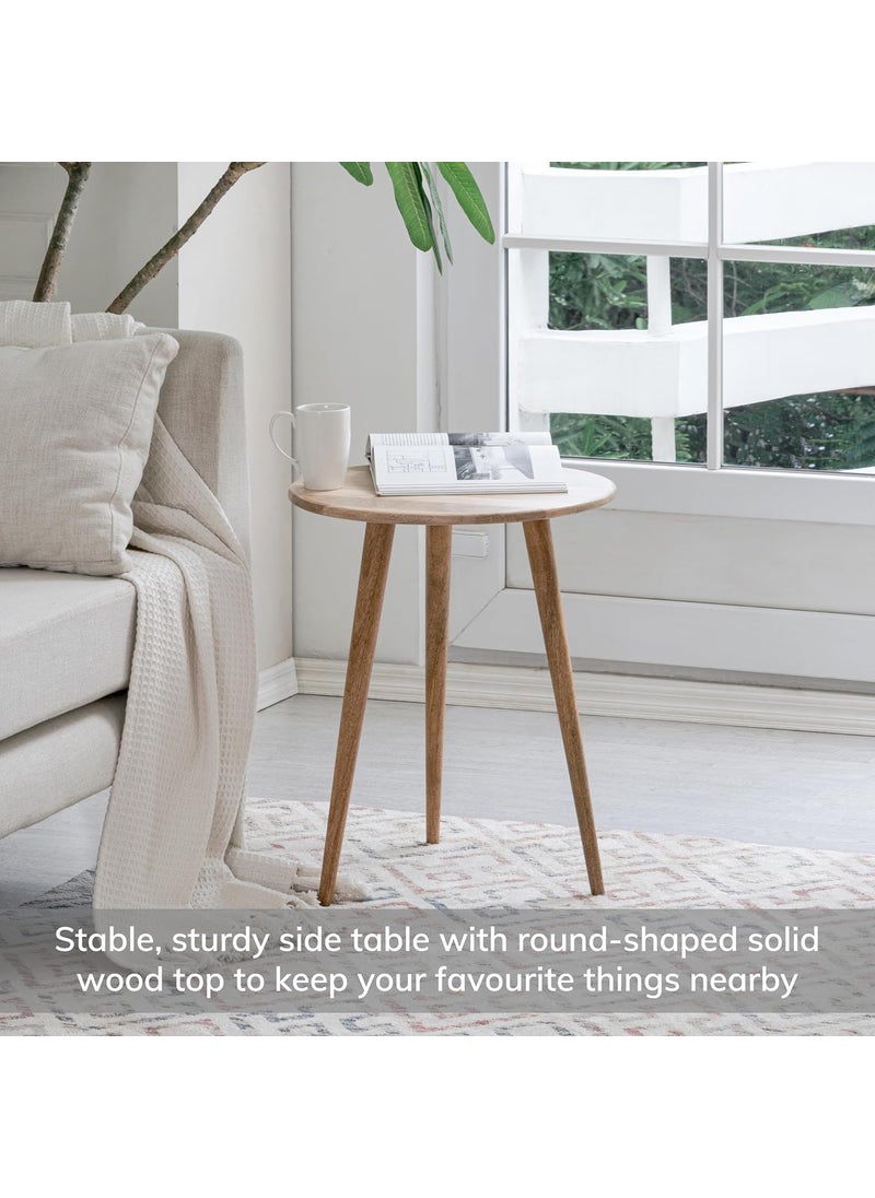 Carpentray carpentray Side Table End Table Exclusively Designed HandCrafted Small Nightstand Solid Wood Round End Table Contemporary Accent Table for Bedrooms Living Rooms and Home Office Natura  - Image 3