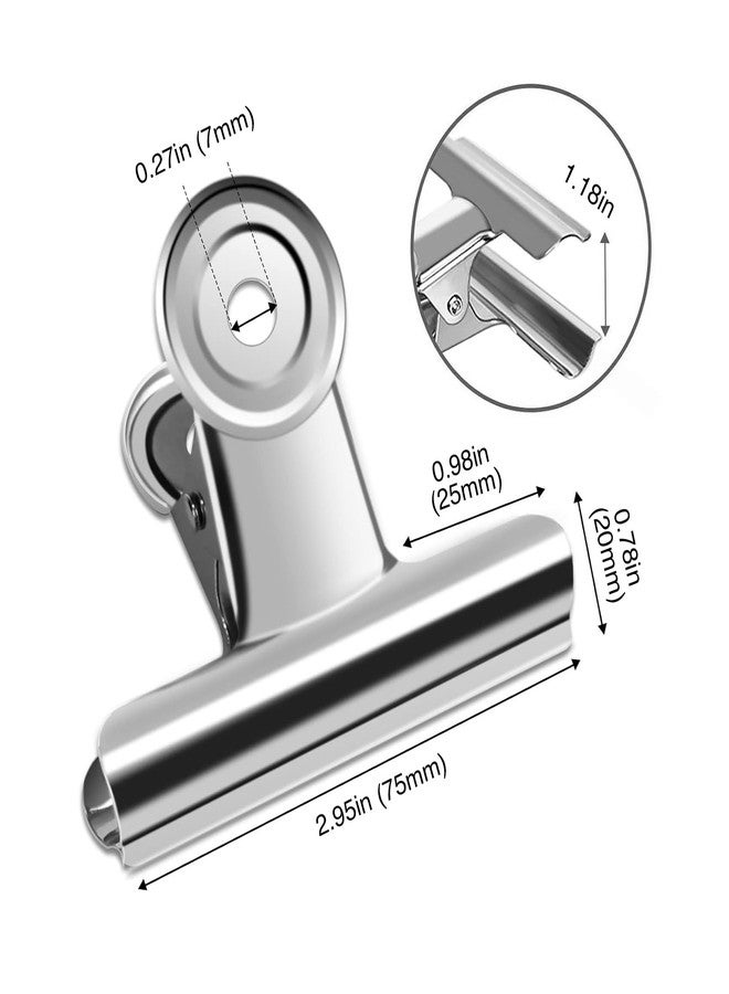oddpod™ Pack of 6 Heavy Duty Stainless Steel Bulldog Paper Clip/Rust-Resistant Metal Binder Clip with Hanging Hole for Office, Home, or School Use (75mm/3inch) - Image 3