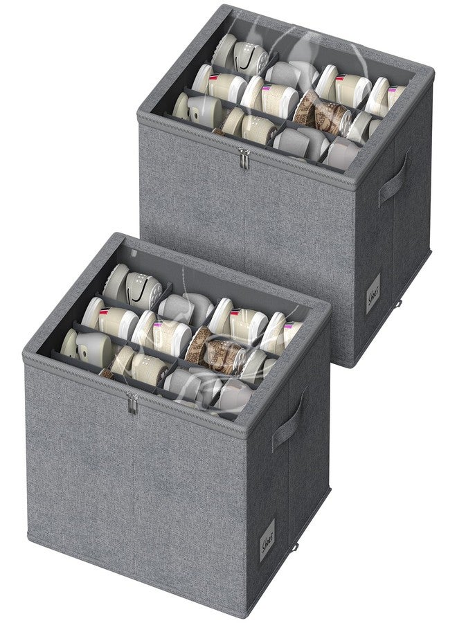 DYWMM Shoe Organizer for Closet, 2 Pack Foldable Shoe Storage Box with Clear Cover and Adjustable Dividers, Stackable Storage Bins for Boots, Fits up to 32 Pairs (Grey, 19.7 × 15.7 × 12.6 in) - Image 1