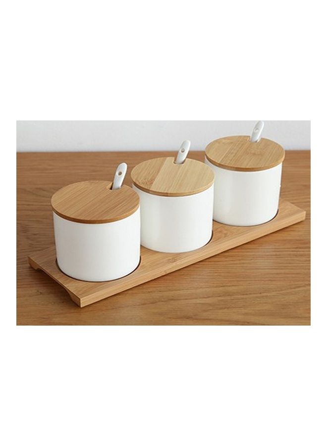 NIBEMINENT 3-Piece Creative Ceramic Food Organizer Jars White/Beige 30 x 15 20cm
