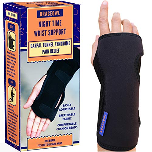 BRACEOWL-Carpal Tunnel Wrist Brace Adjustable Night Splint for Pain Relief, Tendonitis & Arthritis – Fits Left or Right Hand, Support for Men & Women - Image 1