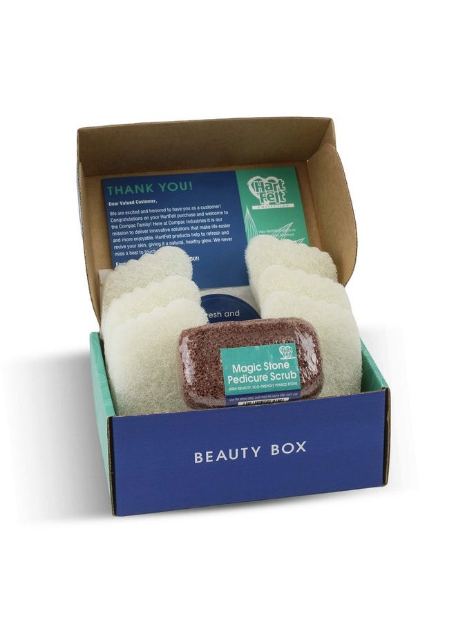 HartFelt - Pedicure Exfoliation Beauty Box With 6 Exfoliating Foot Scrubber Bath Sponges & 2 Magic Pumice Stone For Feet Callus Remover Gentle Sponge Pad & Foot Scrubbing Stone For Deep Cleansing - Image 1