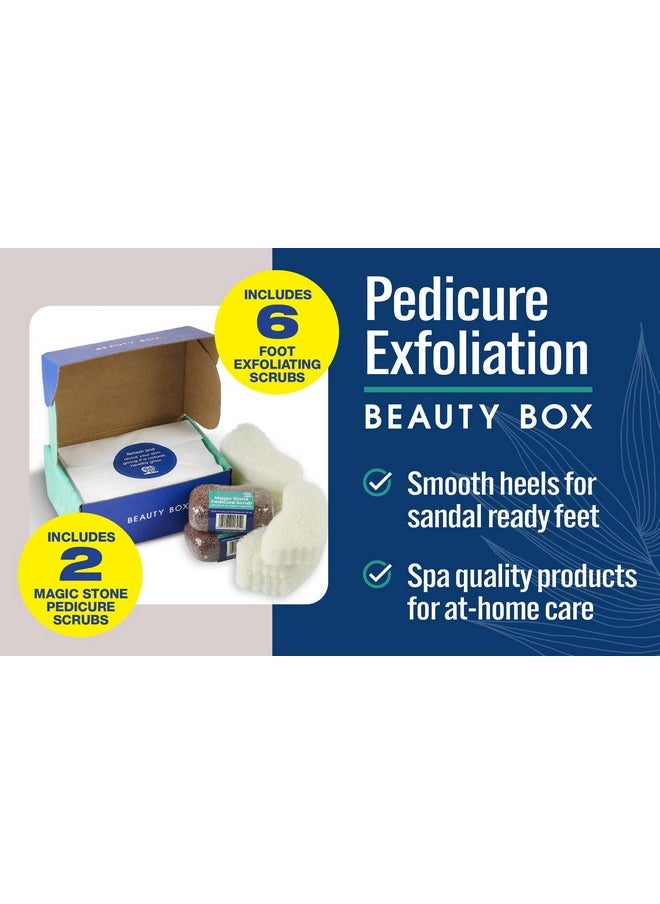 HartFelt - Pedicure Exfoliation Beauty Box With 6 Exfoliating Foot Scrubber Bath Sponges & 2 Magic Pumice Stone For Feet Callus Remover Gentle Sponge Pad & Foot Scrubbing Stone For Deep Cleansing - Image 1