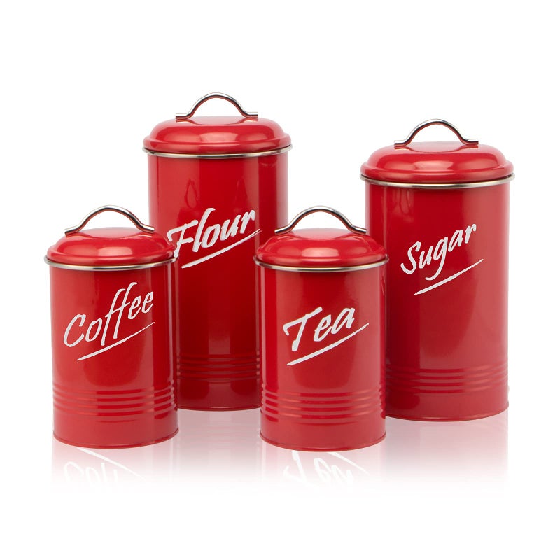 Hillbond Hillbond Canisters Sets Red Food Storage Canisters Containers: Carbon Steel with Powder Coated Decorative Storage Jars Set of 4 (Red) - Image 1