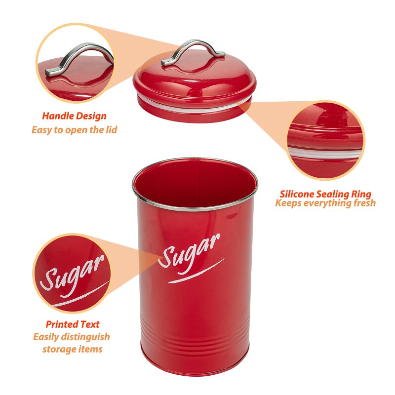 Hillbond Hillbond Canisters Sets Red Food Storage Canisters Containers: Carbon Steel with Powder Coated Decorative Storage Jars Set of 4 (Red) - Image 4