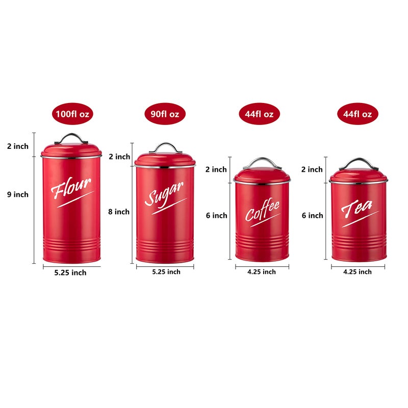 Hillbond Hillbond Canisters Sets Red Food Storage Canisters Containers: Carbon Steel with Powder Coated Decorative Storage Jars Set of 4 (Red) - Image 5