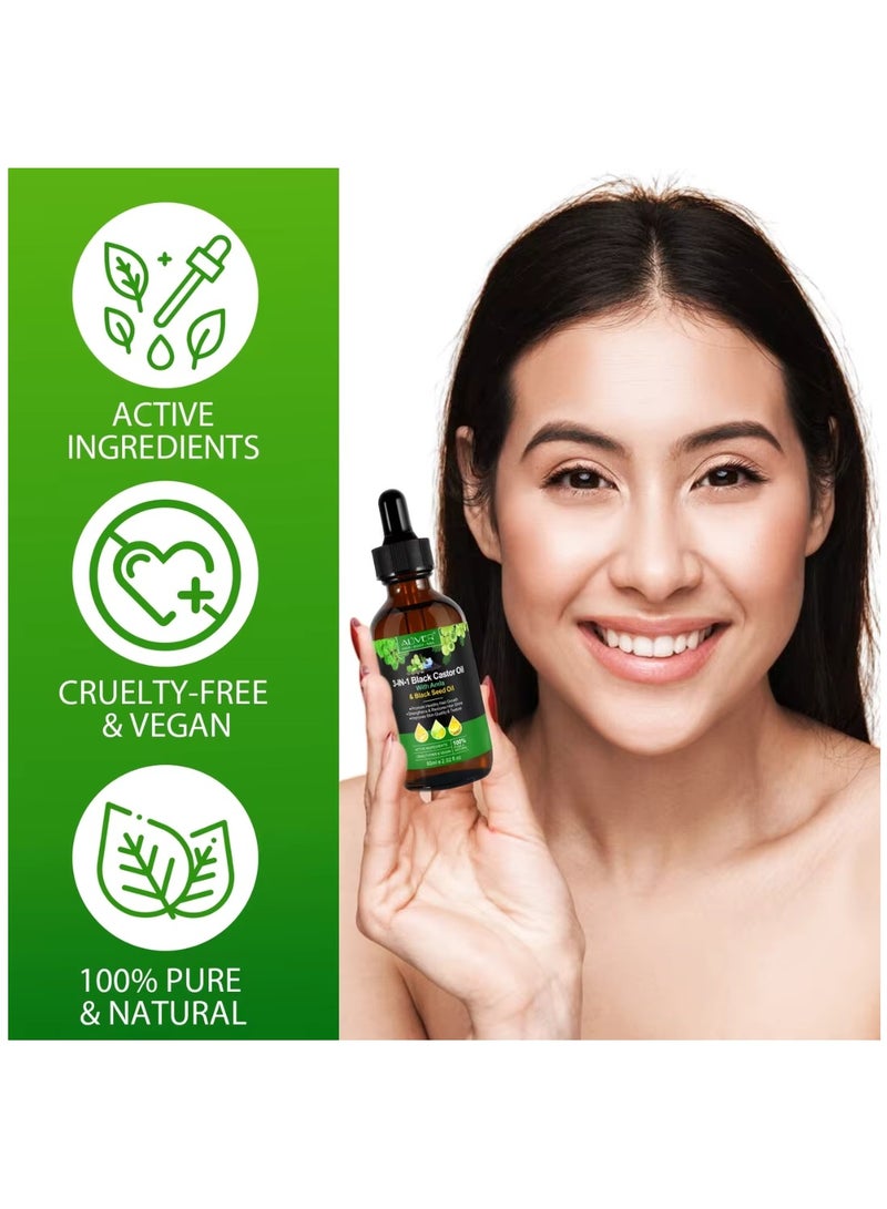 ALIVER 60ml 3 In 1 Black Castor Oil with Amla & Black Seed Oil for Hair Care Hair Conditioner Oil for Thin Hair Repair Damaged Hair Nourishes Thin Hair Scalp Skin and Loss Hair Growth Fit for All Hair Types Hair Oil - Image 5