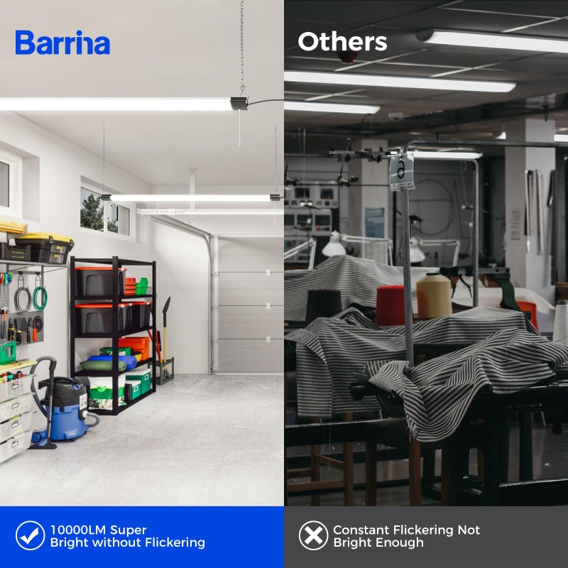 Barrina BS84 LED Shop Light for Garage, 10000LM, 84W, 4FT, 5000K Linkable Light Fixture for Workshop, Basement, Hanging or Flush Mount, Heat Dissipation with Pull Chain Switch, ETL,1 Pack - Image 3