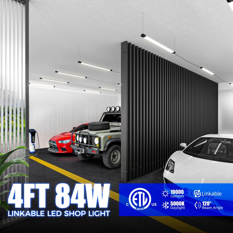 Barrina BS84 LED Shop Light for Garage, 10000LM, 84W, 4FT, 5000K Linkable Light Fixture for Workshop, Basement, Hanging or Flush Mount, Heat Dissipation with Pull Chain Switch, ETL,1 Pack - Image 2