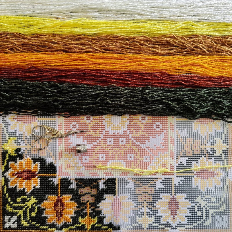 Brvsk Floral Embroidery Kit for Adults and Beginners — Little Flowers Pattern by William Morris 16″ × 16″ with Clear, Precise Printed Design on Cotton Canvas; Includes 2 Needles, Yarn, and Easy-Read Chart - Image 3