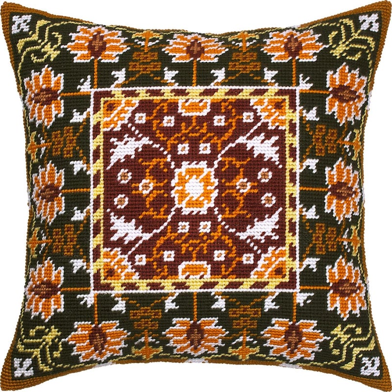 Brvsk Floral Embroidery Kit for Adults and Beginners — Little Flowers Pattern by William Morris 16″ × 16″ with Clear, Precise Printed Design on Cotton Canvas; Includes 2 Needles, Yarn, and Easy-Read Chart - Image 1
