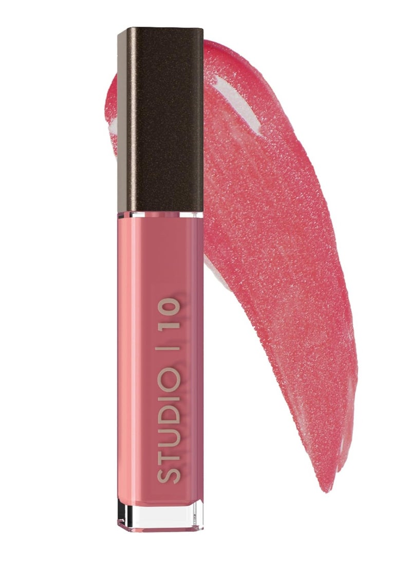 Studio 10 Lip Perfecting Plumping Lip Gloss Supercharged Lip Gloss and Treatment Feather light Non sticky and Long lasting Shine Pink Lip Plumper - Image 1
