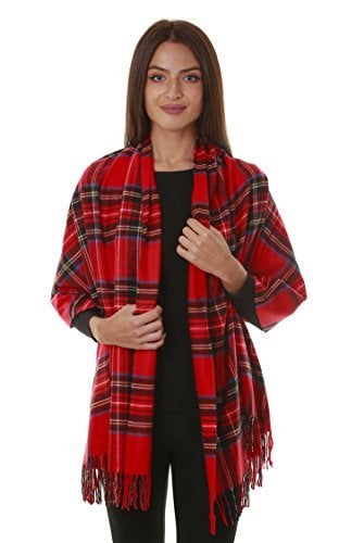 Gilbins Christmas Holiday Big Winter Warm Tartan Checked Cashmere Feel Scottish Clan Shawl Blanket Scarf 80" x 30" Red - Image 2
