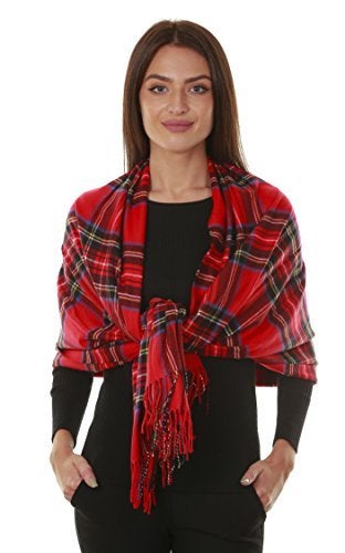 Gilbins Christmas Holiday Big Winter Warm Tartan Checked Cashmere Feel Scottish Clan Shawl Blanket Scarf 80" x 30" Red - Image 3