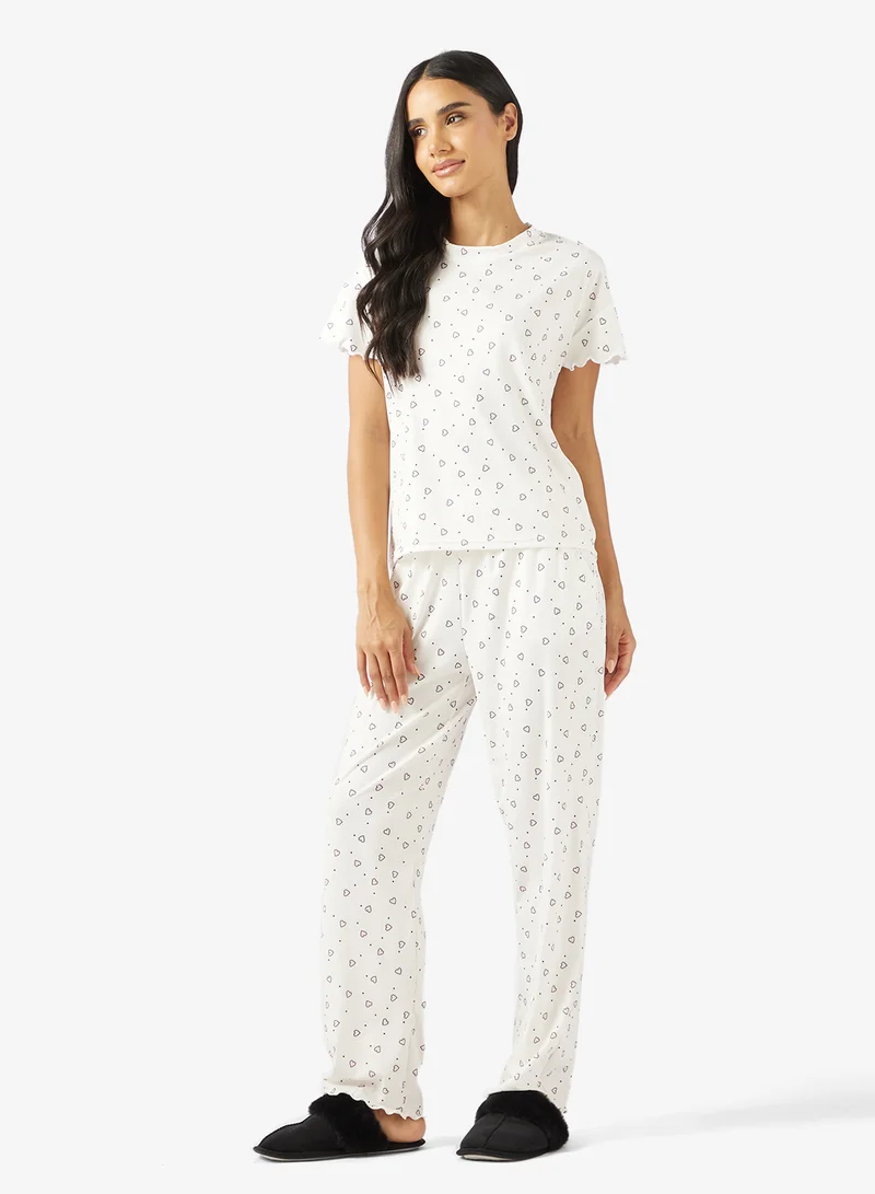 Ginger Heart Print T-shirt & Pyjama Set