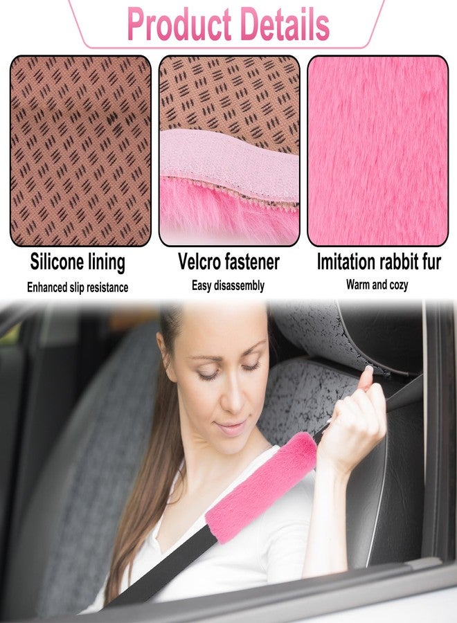 BFXM 3 PCS Fluffy Steering Wheel Cover Set, 15'' Furry Car Wheel Cover, 2 Seat Belt Shoulder Pads, Anti-Slip Fur Steering Wheel Cover, Winter Warm Fluffy Car Accessories for Women, Pink - Image 5
