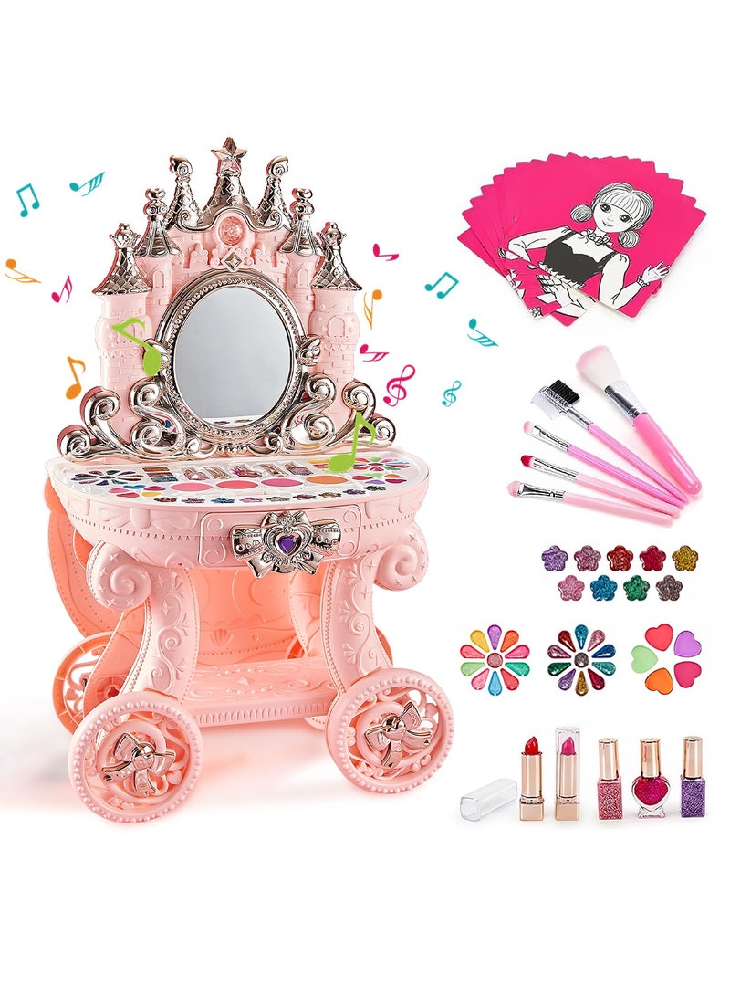OHAHO Kids Makeup Set for Girls 32 PCS Real Washable Non-Toxic Cosmetic Toddler Make Up Kit Children Makeup Toys Vanities With Mirror Lights and Music Gift for Toddler Children Age 3-12 Year Old - Image 1