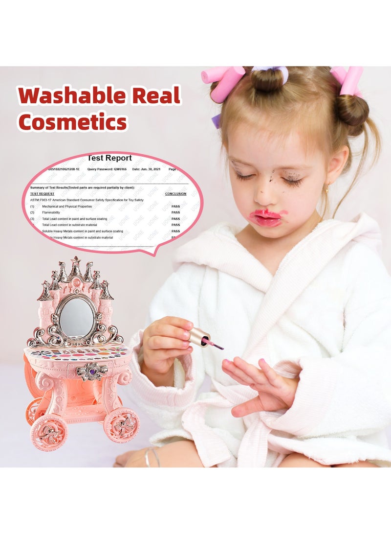 OHAHO Kids Makeup Set for Girls 32 PCS Real Washable Non-Toxic Cosmetic Toddler Make Up Kit Children Makeup Toys Vanities With Mirror Lights and Music Gift for Toddler Children Age 3-12 Year Old - Image 3
