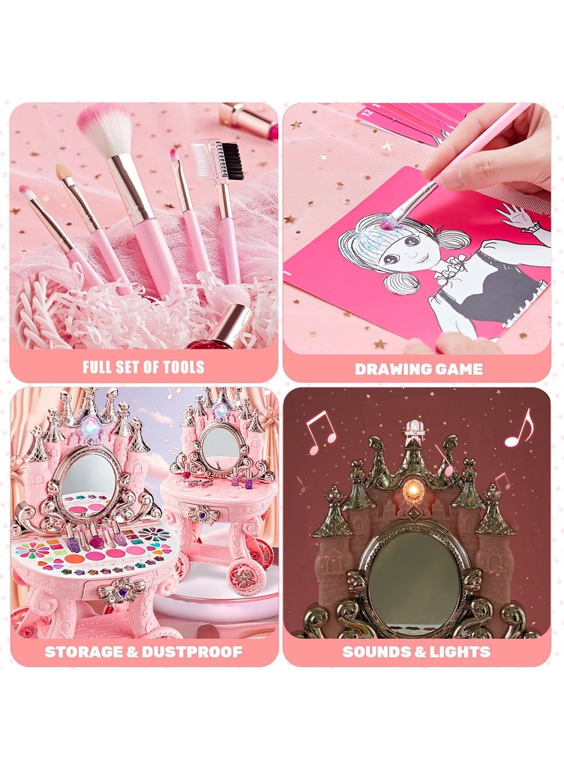 OHAHO Kids Makeup Set for Girls 32 PCS Real Washable Non-Toxic Cosmetic Toddler Make Up Kit Children Makeup Toys Vanities With Mirror Lights and Music Gift for Toddler Children Age 3-12 Year Old - Image 5