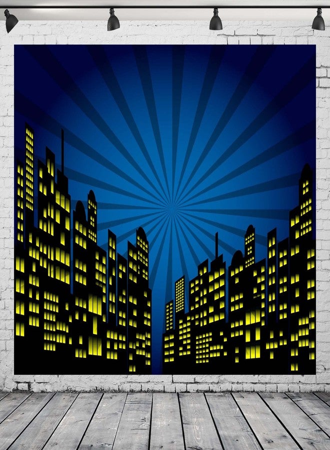 CORFOTO Cartoon Super City Backdrop for Superhero City Themed Party Supplies Skyline City Background Kids Boys Birthday Banner Urban Night Moon City Buildings Backdrops Super Hero Photo Studio Props - Image 1