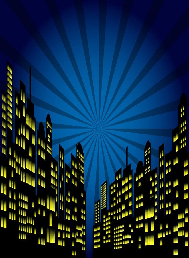 CORFOTO Cartoon Super City Backdrop for Superhero City Themed Party Supplies Skyline City Background Kids Boys Birthday Banner Urban Night Moon City Buildings Backdrops Super Hero Photo Studio Props - Image 2