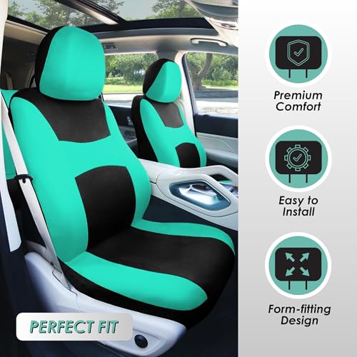 FH Group Full Set Cloth Car Seat Covers , Universal Fit combo, Low Back Front Seat Covers, Airbag Compatible, Split Bench Rear Seat, Washable Seat Cover for SUV,Sedan,Van, Mint - Image 3