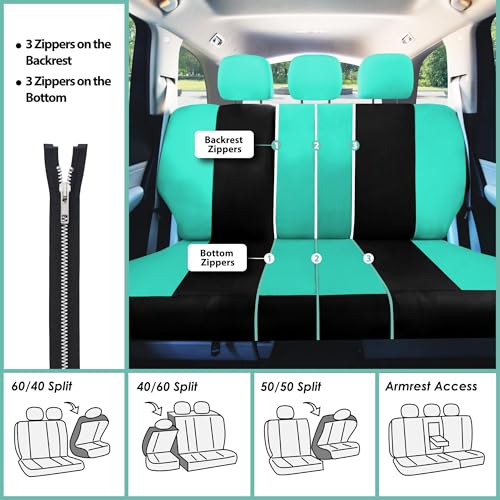 FH Group Full Set Cloth Car Seat Covers , Universal Fit combo, Low Back Front Seat Covers, Airbag Compatible, Split Bench Rear Seat, Washable Seat Cover for SUV,Sedan,Van, Mint - Image 5