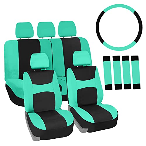 FH Group Full Set Cloth Car Seat Covers , Universal Fit combo, Low Back Front Seat Covers, Airbag Compatible, Split Bench Rear Seat, Washable Seat Cover for SUV,Sedan,Van, Mint - Image 1