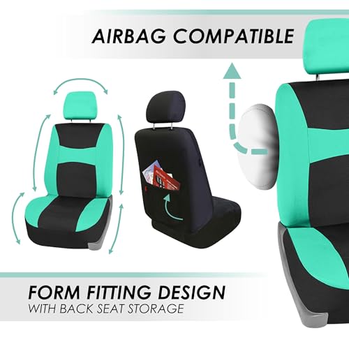 FH Group Full Set Cloth Car Seat Covers , Universal Fit combo, Low Back Front Seat Covers, Airbag Compatible, Split Bench Rear Seat, Washable Seat Cover for SUV,Sedan,Van, Mint - Image 2
