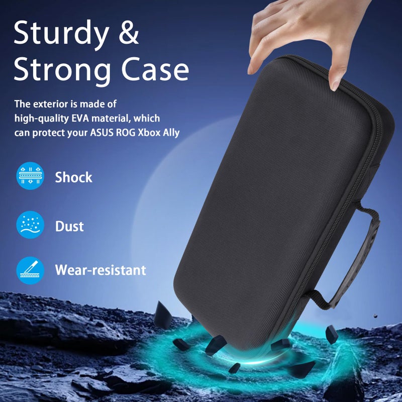 co2CREA Hard Carrying Case for ASUS ROG Xbox Ally / ROG Xbox Ally X 7" 2025 Gaming Handheld Console, EVA Protective Storage Bag, Mesh Pocket & Carry Handle (Black Case) - Image 3