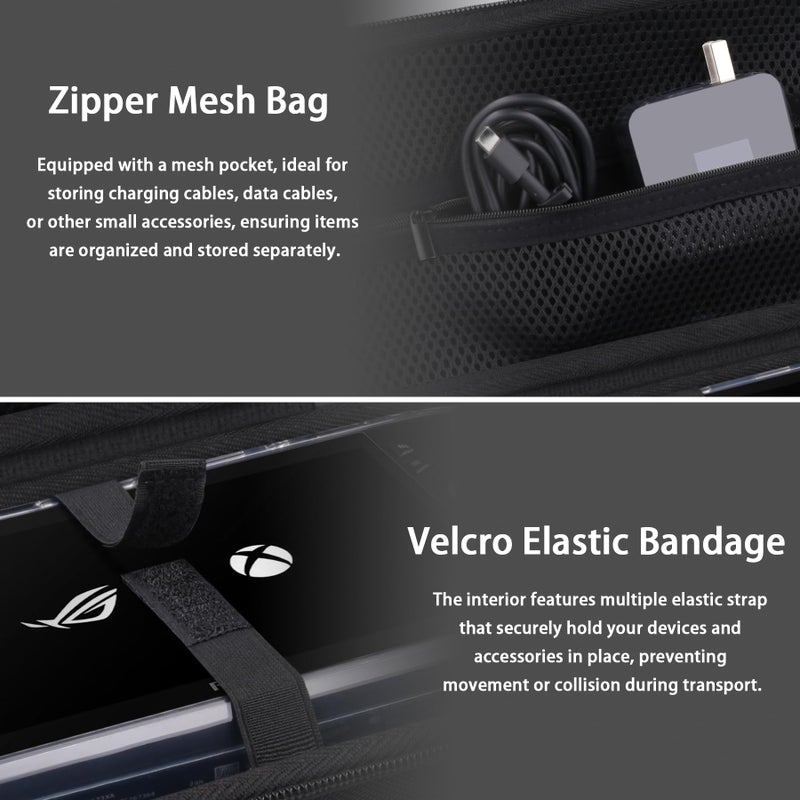 co2CREA Hard Carrying Case for ASUS ROG Xbox Ally / ROG Xbox Ally X 7" 2025 Gaming Handheld Console, EVA Protective Storage Bag, Mesh Pocket & Carry Handle (Black Case) - Image 4