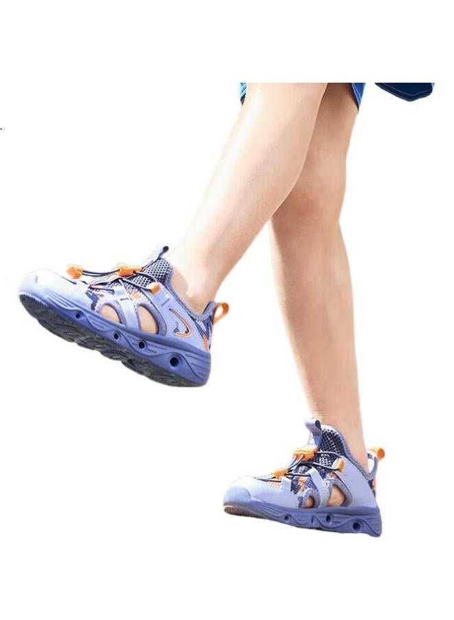 Erke Kids Uni Casual Shoes Children's Drawstring Beach Sandals Net Sky Blue/ink Blue Size 32 - Image 3