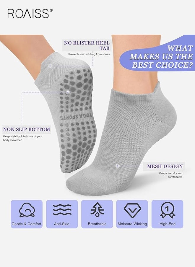 roaiss 4 Pairs Non-Slip Pilates Socks for Women, Silicon Botton Design with High-Quality Cotton, Breathable and Deodorant, Suitable for Ballet, Barefoot Fitness Sports - Image 3