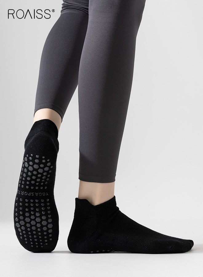roaiss 4 Pairs Non-Slip Pilates Socks for Women, Silicon Botton Design with High-Quality Cotton, Breathable and Deodorant, Suitable for Ballet, Barefoot Fitness Sports - Image 2