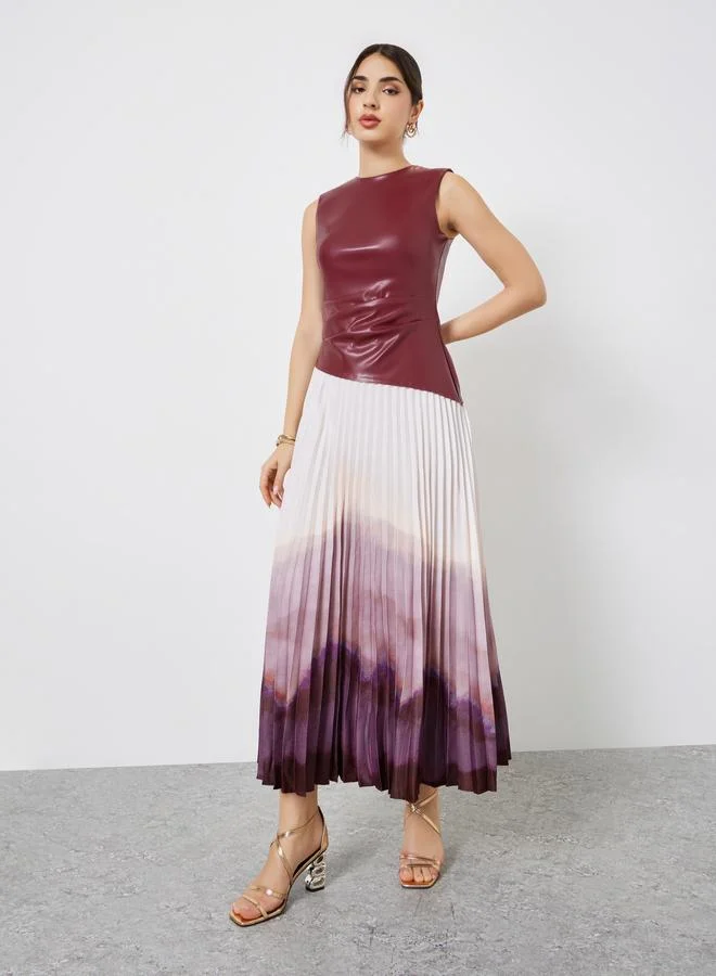 Styli Burgundy Color Block Sleeveless A-Line Maxi Dress
