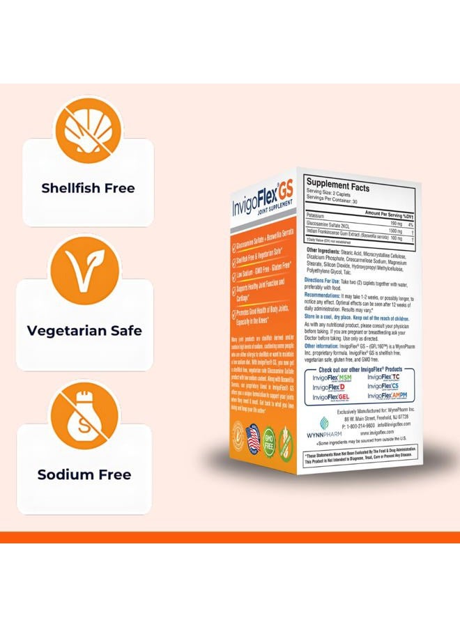 InvigoFlex Glucosamine Sulfate (Shellfish Free, Sodium Free & Vegetarian Safe) Non GMO, Gluten Free - with Boswellia Serrata - Premium Joint Pain Relief Supplement ® GS - 2 Pack - Image 3