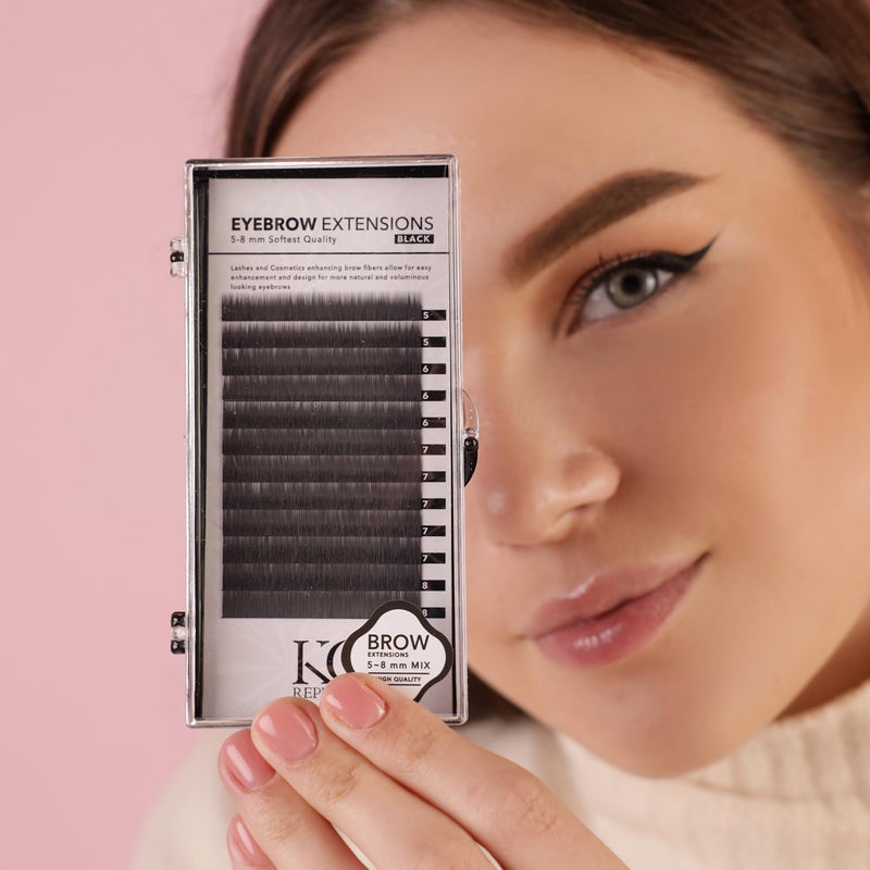 KC Republic Lash Eyebrow Extensions Kit with 1 x Trays of Mink False Eyebrows in Black Comes on Mixed Length Trays 5-8 mm, Eyebrow Glue Clear & Extension Tweezers (Black Eyebrow, Black Tweezer) - Image 3