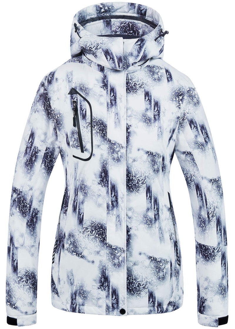 CREATMO US Women's Waterproof Ski Jacket Bright Colored Windproof Rain Coat Black White M - Image 5