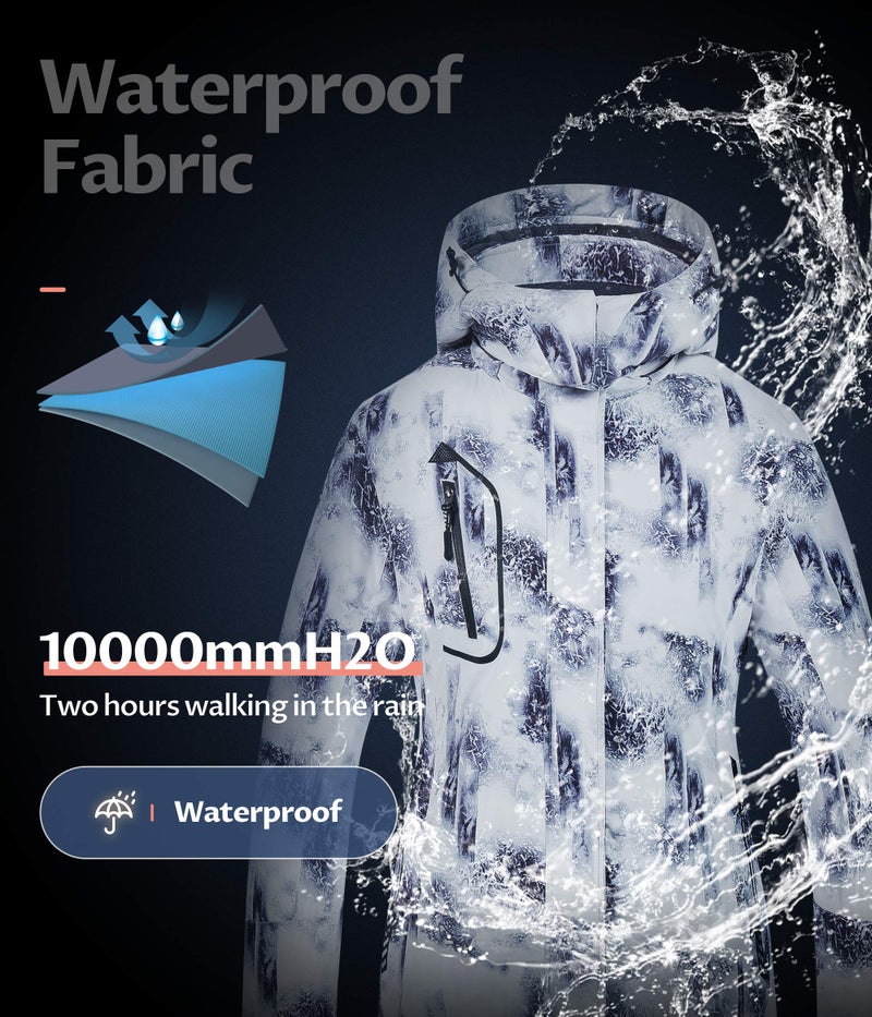 CREATMO US Women's Waterproof Ski Jacket Bright Colored Windproof Rain Coat Black White M - Image 4
