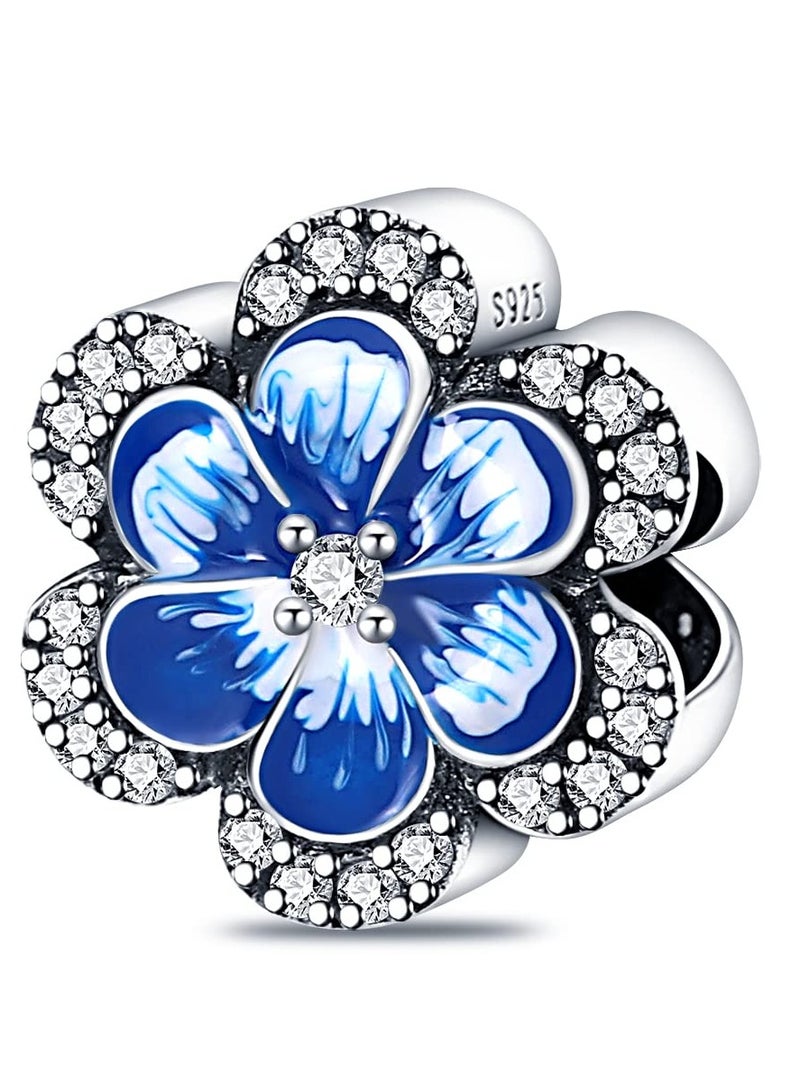 SYOSI 925 Sterling Silver Pendant Beads fit for Pandora Charm Bracelets, Girls Jewelry Beads Women Gift Bracelets and Necklaces, Natural Starry Sky Charm (Blue Lucky Flower) - Image 1