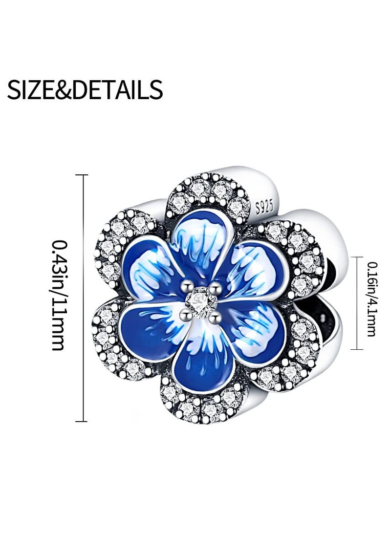 SYOSI 925 Sterling Silver Pendant Beads fit for Pandora Charm Bracelets, Girls Jewelry Beads Women Gift Bracelets and Necklaces, Natural Starry Sky Charm (Blue Lucky Flower) - Image 2