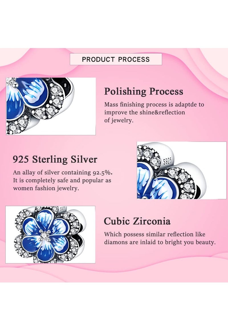 SYOSI 925 Sterling Silver Pendant Beads fit for Pandora Charm Bracelets, Girls Jewelry Beads Women Gift Bracelets and Necklaces, Natural Starry Sky Charm (Blue Lucky Flower) - Image 3